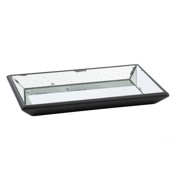 Inez 20 Inch Decorative Glass Tray Vintage Style Silver Mirrored Base
