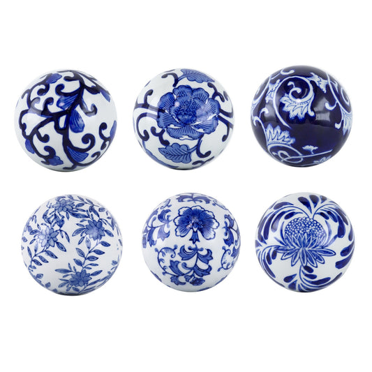 4 Inch Decorative Porcelain Stones Blue And White Print Set Of 6