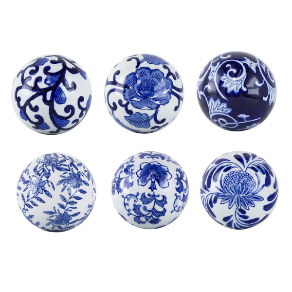 4 Inch Decorative Porcelain Stones Blue And White Print Set Of 6