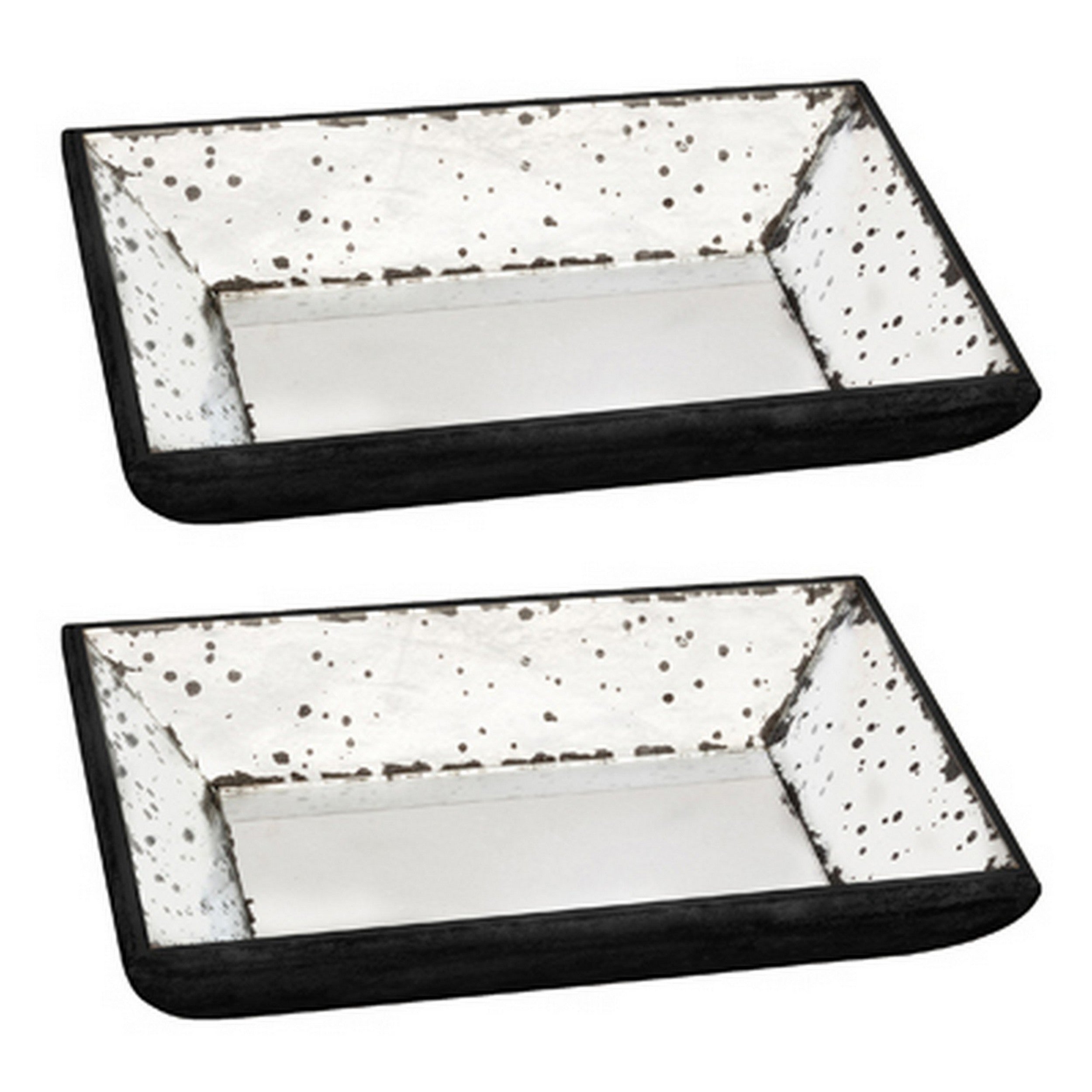Inez 20 Inch Decorative Glass Tray Elegant Silver Mirrored Base Set Of 2