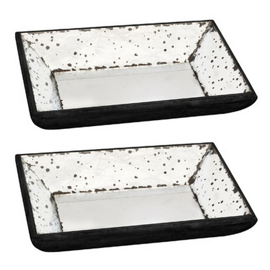 Inez 20 Inch Decorative Glass Tray Elegant Silver Mirrored Base Set Of 2