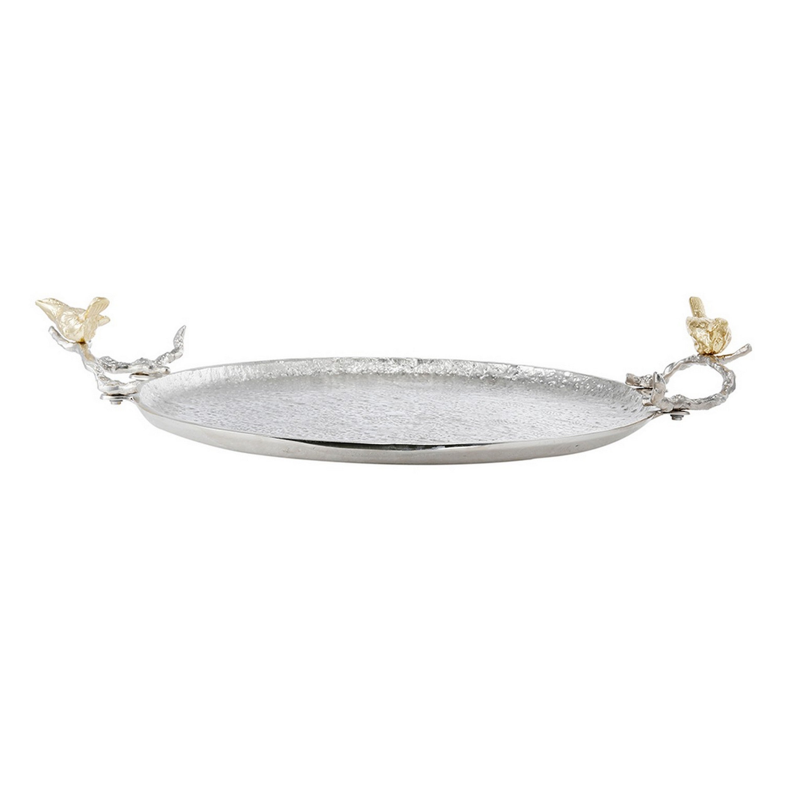 21 Inch Decorative Tray Perched Birds Silver Metal Large Set Of 2-zoom-3