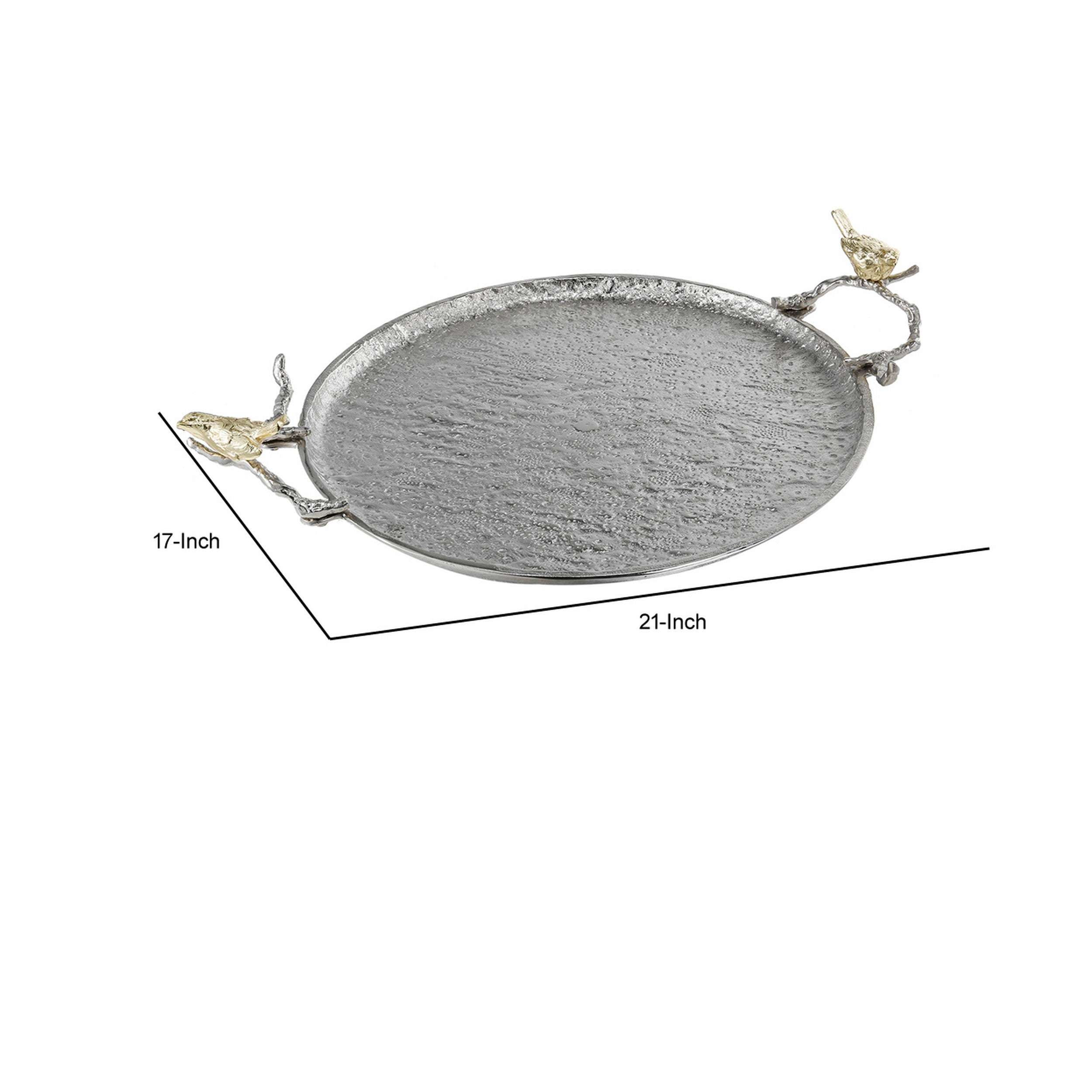 21 Inch Decorative Tray Perched Birds Silver Metal Large Set Of 2-zoom-5