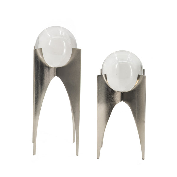 13 10 Inch Crystal Orb Accent Decor Set Of 2 Metal Stand Art Deco