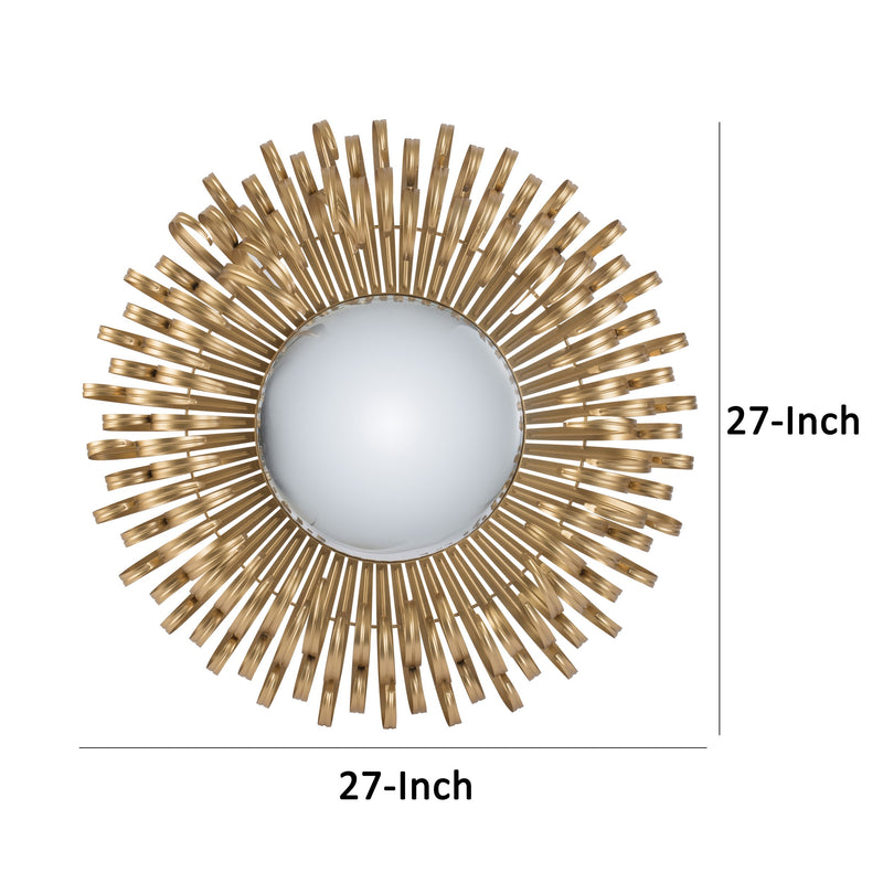27 Inch Round Wall Mount Accent Decor Mirror Sunburst Iron Frame Gold-zoom-
