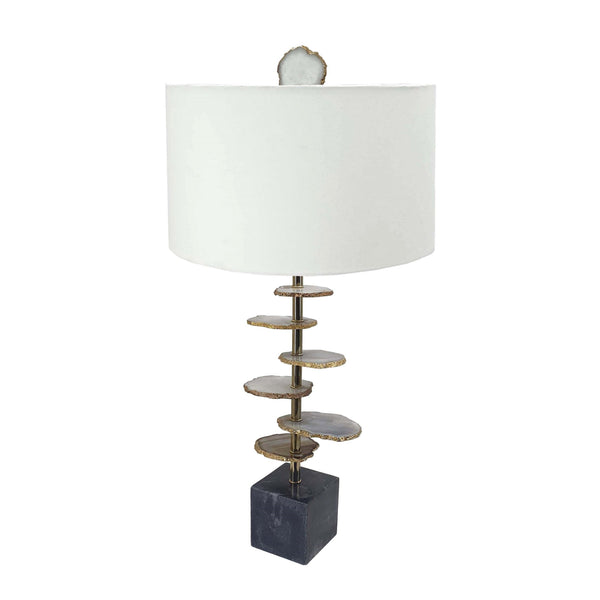 Parks 30 Inch Table Lamp With Agate Slices and Linen Drum Shade Brown