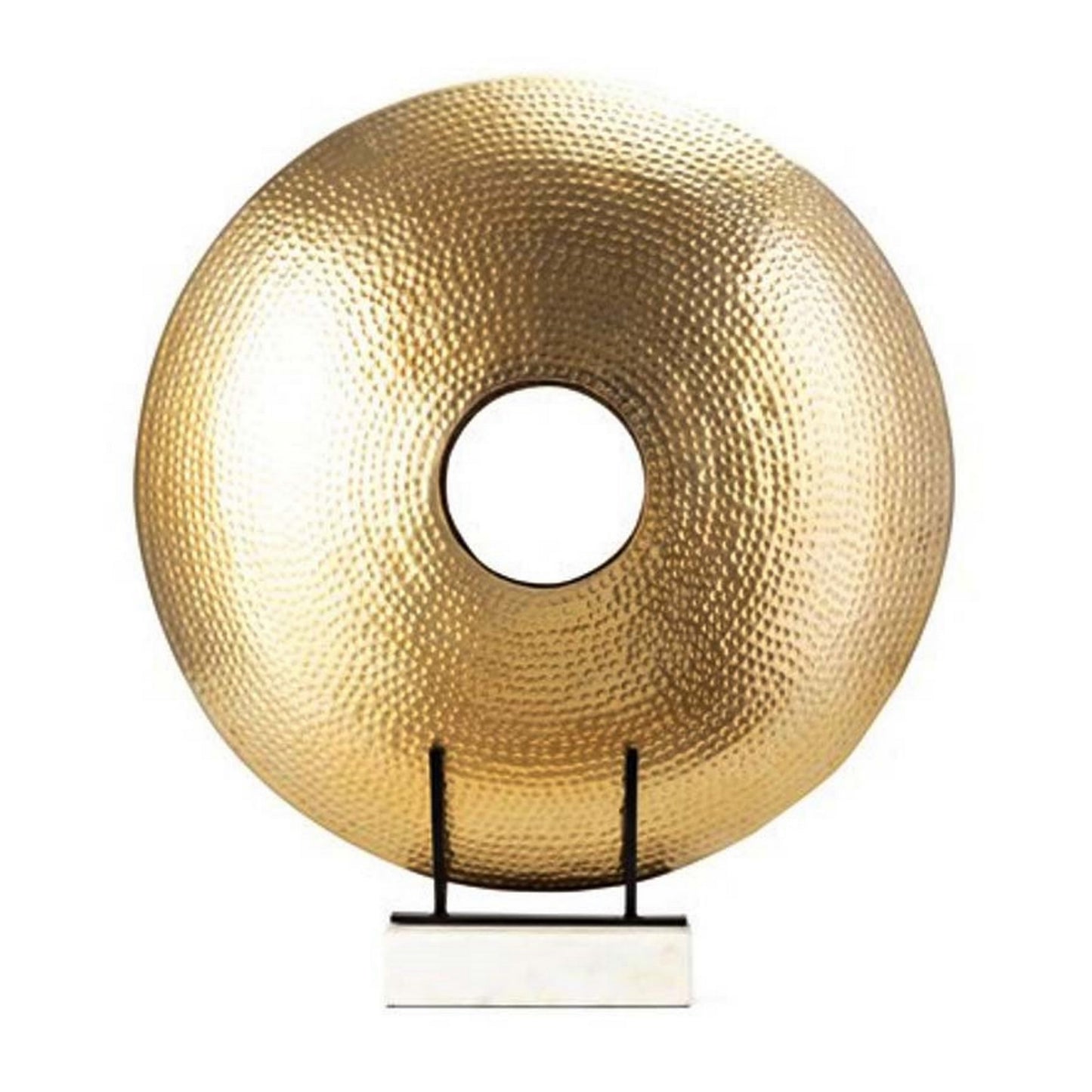 22 Inch Round Statuette Tabletop Decor Gold Disk White Marble Base