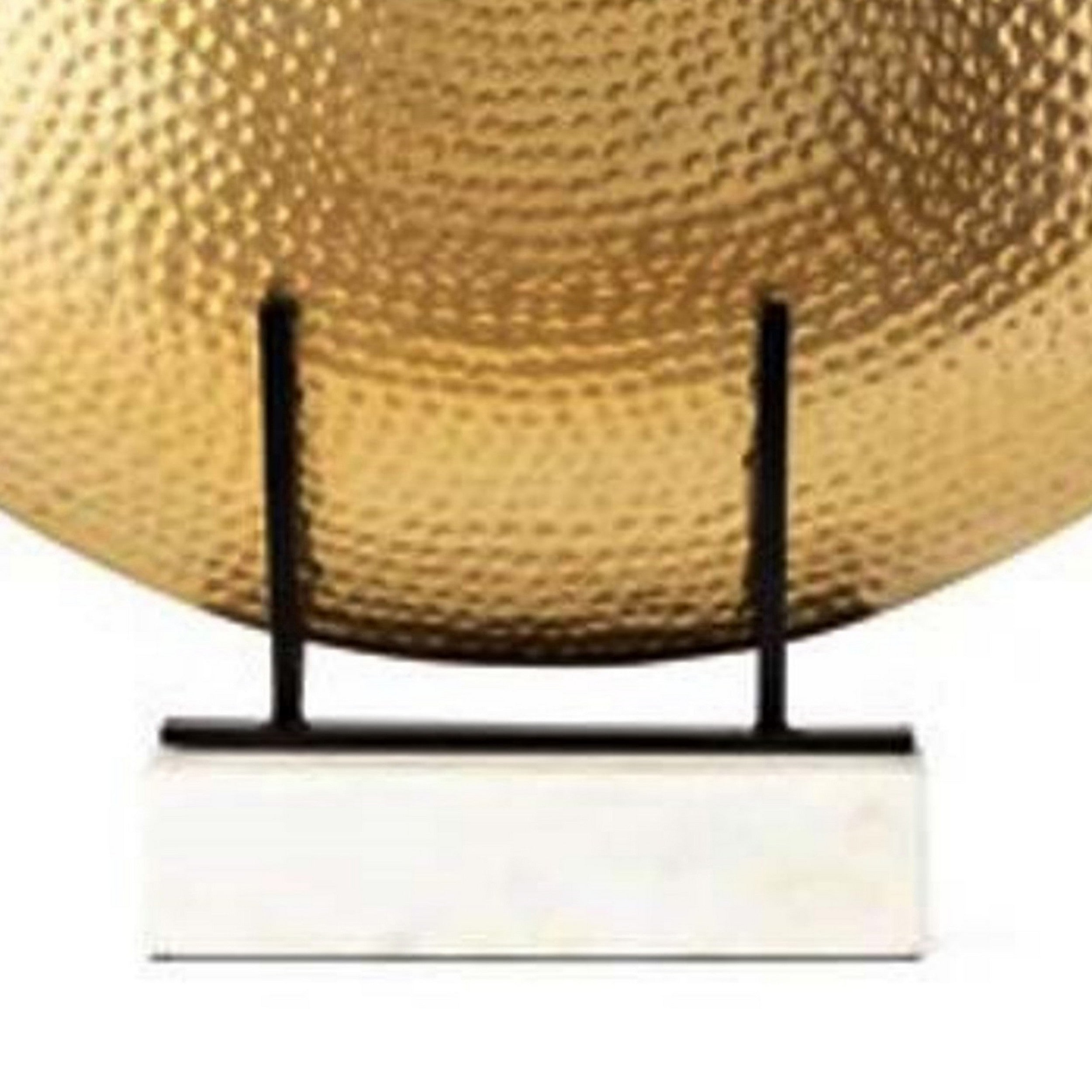 22 Inch Round Statuette Tabletop Decor Gold Disk White Marble Base-zoom-4