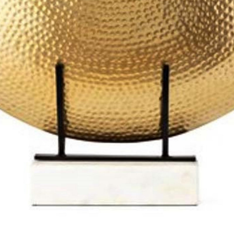 22 Inch Round Statuette Tabletop Decor Gold Disk White Marble Base-zoom-