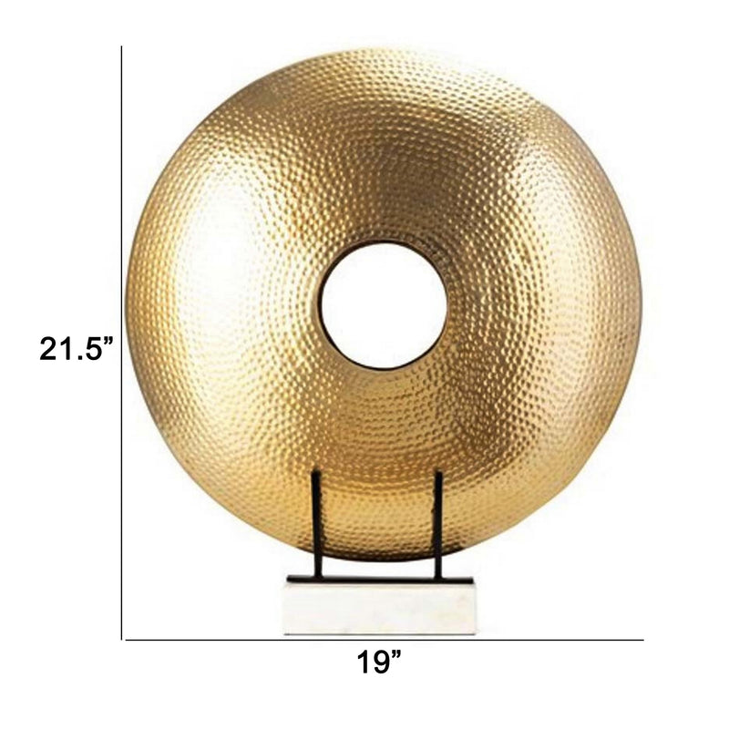 22 Inch Round Statuette Tabletop Decor Gold Disk White Marble Base-zoom-