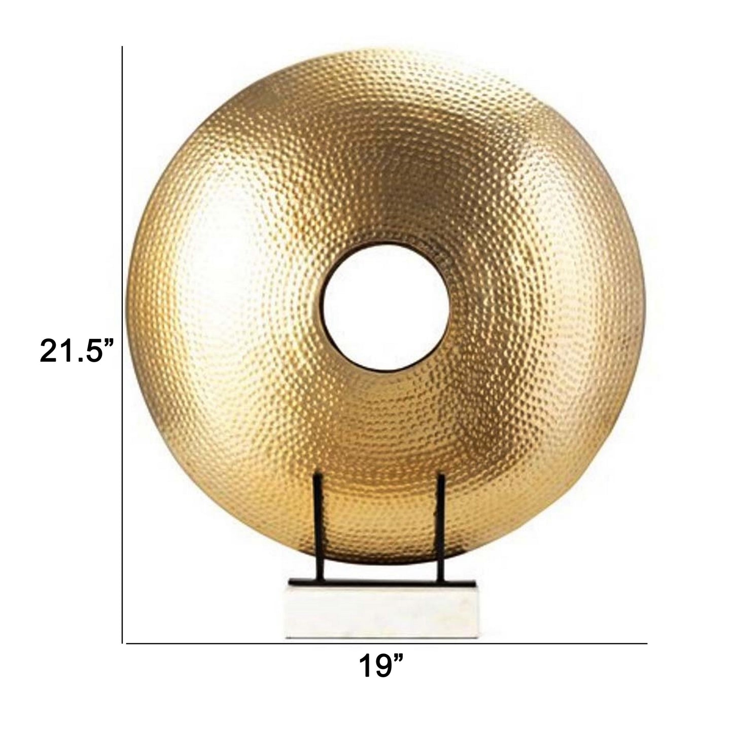 22 Inch Round Statuette Tabletop Decor Gold Disk White Marble Base