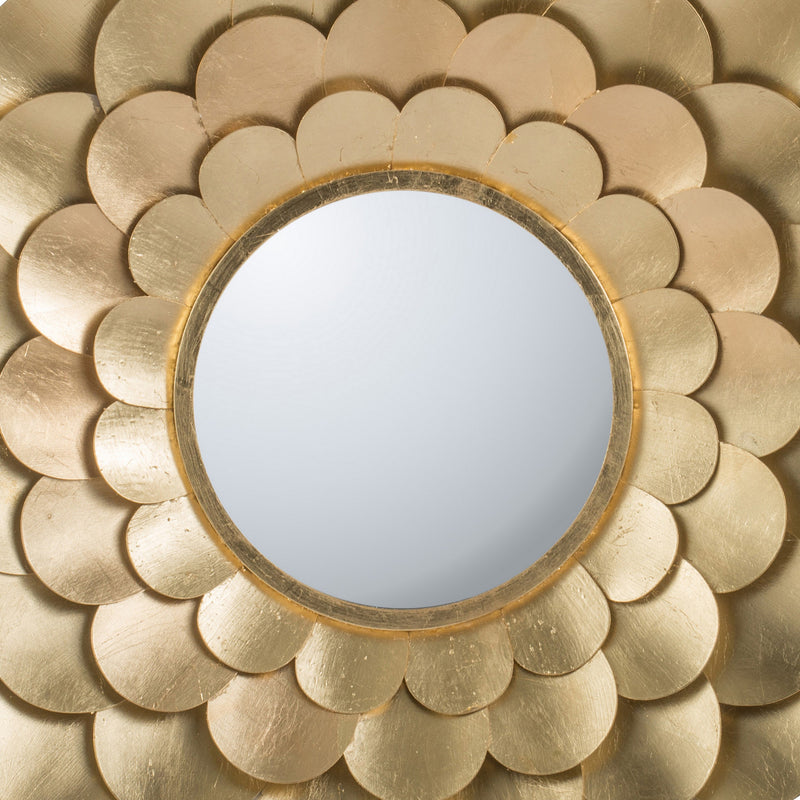 32 Inch Round Wall Mount Mirror Blooming Flower Decor Gold Finished Iron-zoom-