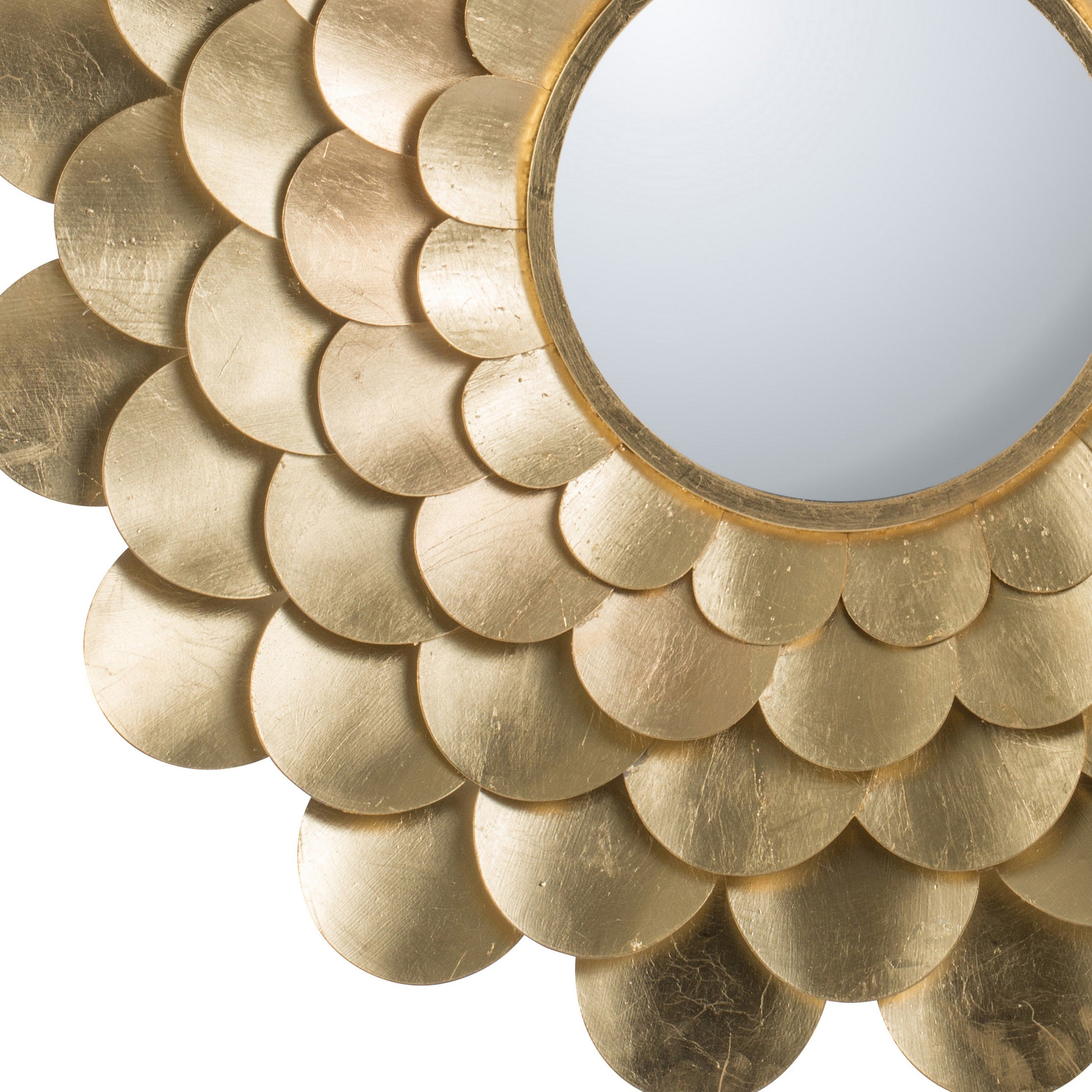 32 Inch Round Wall Mount Mirror Blooming Flower Decor Gold Finished Iron-zoom-4