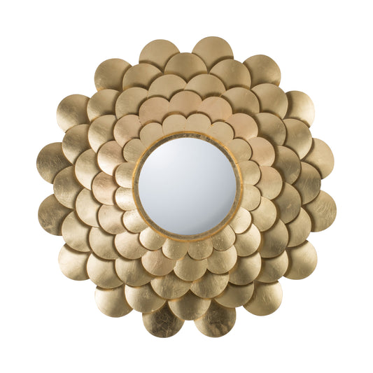 32 Inch Round Wall Mount Mirror Blooming Flower Decor Gold Finished Iron