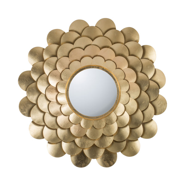 32 Inch Round Wall Mount Mirror Blooming Flower Decor Gold Finished Iron