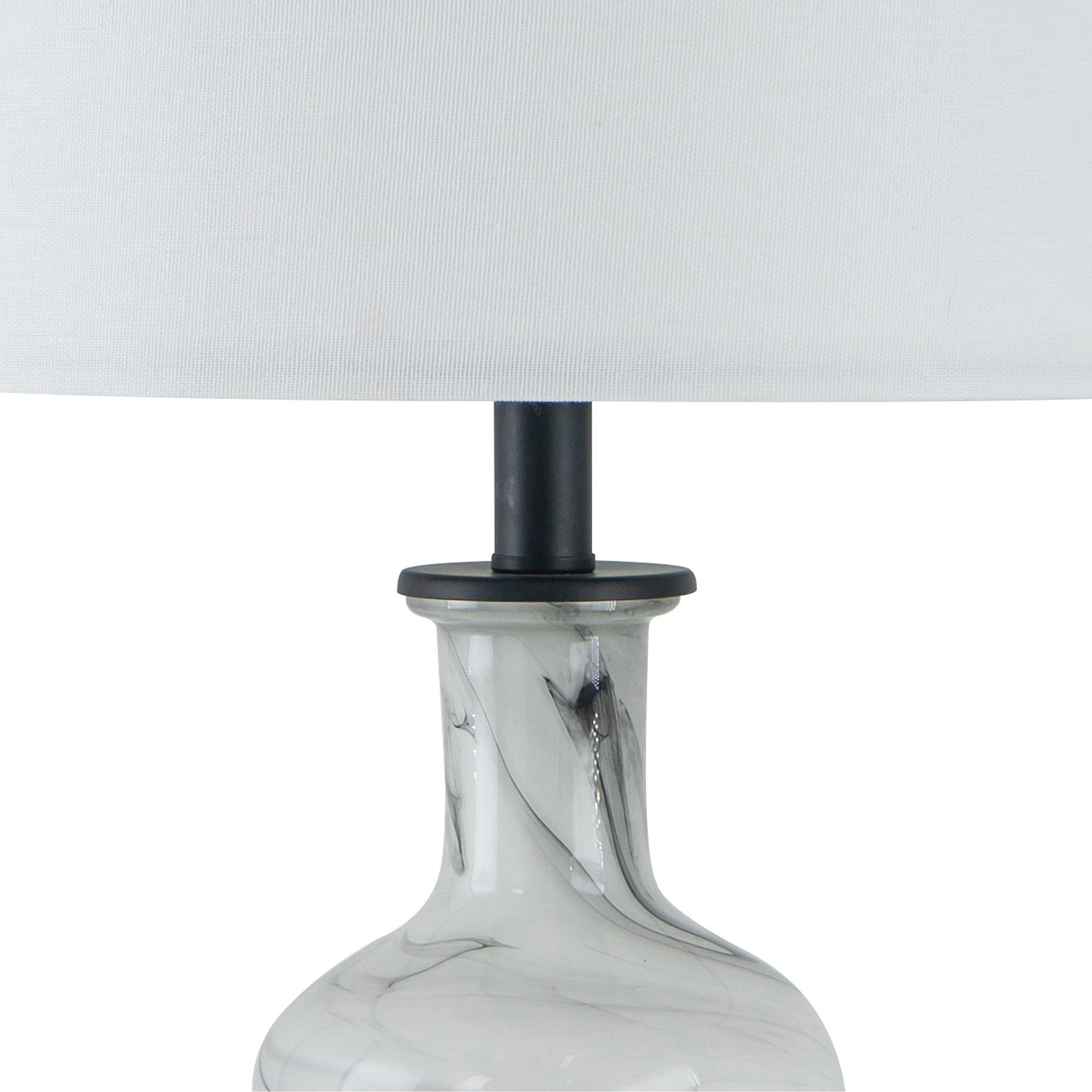 Bob 29 Inch Tall Table Lamp with Round Drum Shade Glass Frame White Gray-zoom-2