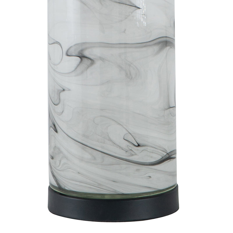 Bob 29 Inch Tall Table Lamp with Round Drum Shade Glass Frame White Gray-zoom-