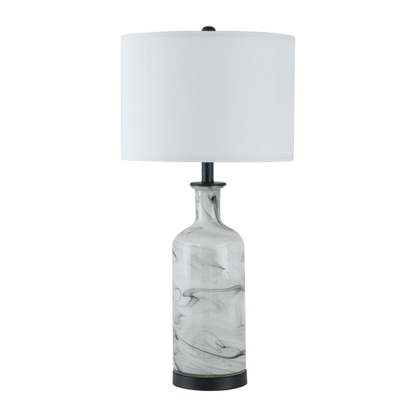 Bob 29 Inch Tall Table Lamp with Round Drum Shade Glass Frame White Gray