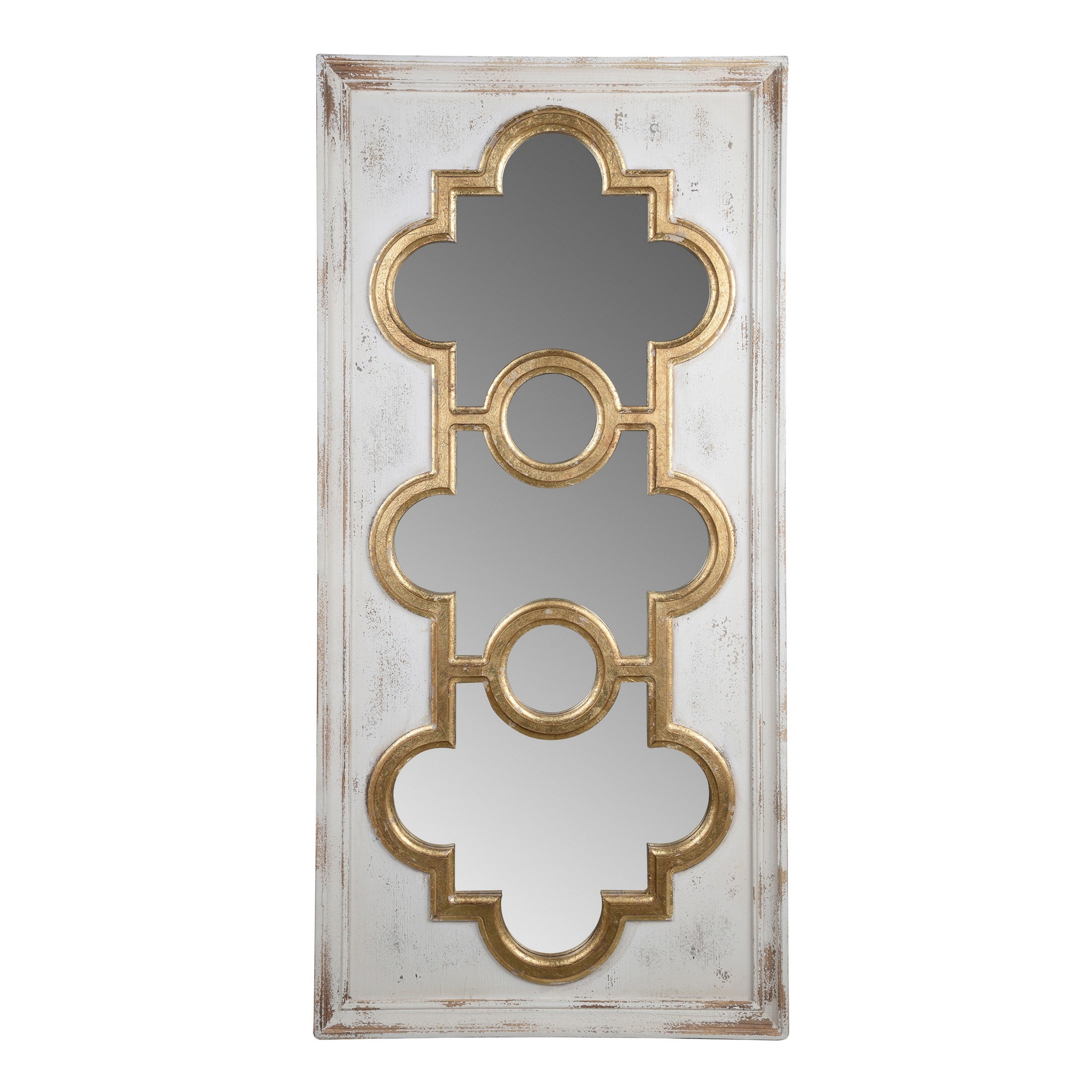 58 Inch Decorative Accent Mirror Gold Ornate Trim Over White Fir Wood-zoom-1