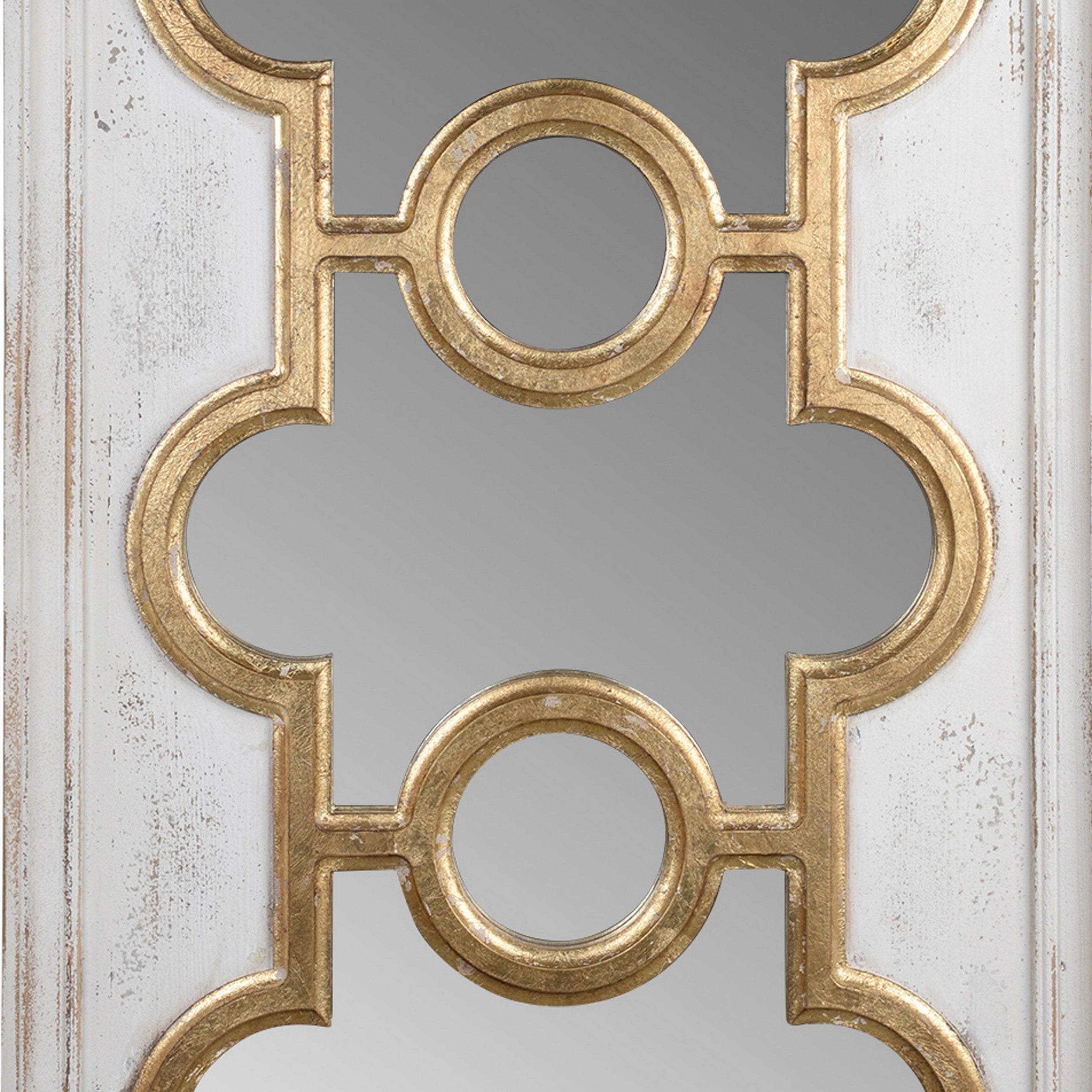 58 Inch Decorative Accent Mirror Gold Ornate Trim Over White Fir Wood-zoom-2