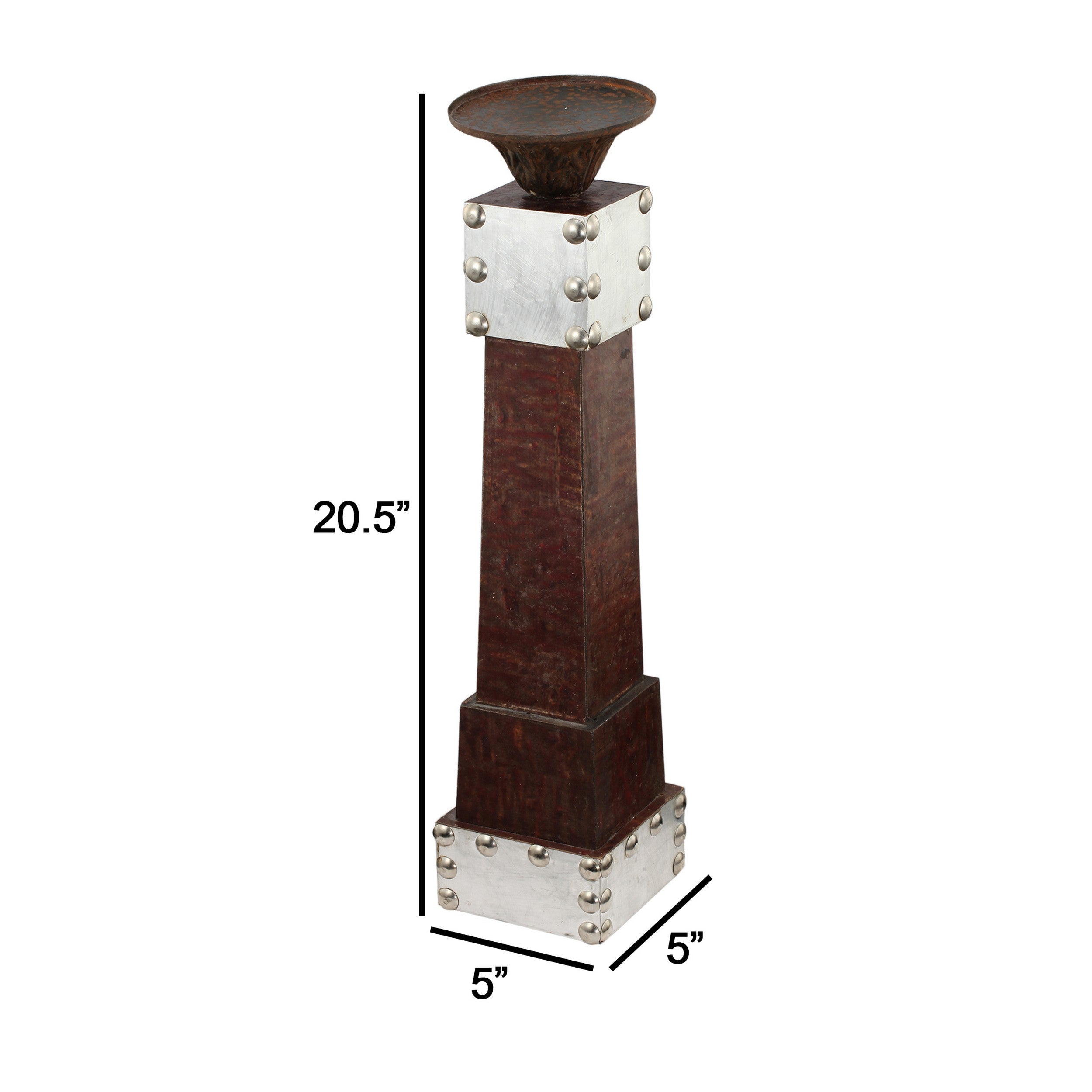 21 Inch Pillar Candle Holder Tapered Block Pedestal Dark Brown Wood-zoom-5
