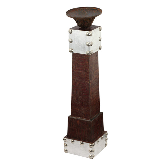 21 Inch Pillar Candle Holder Tapered Block Pedestal Dark Brown Wood