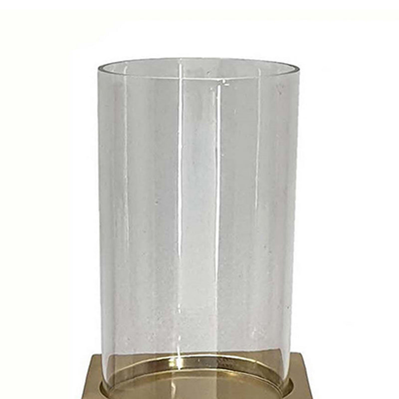 18 Inch Glass Candle Holder Square Block Pedestal Black Finished Wood-zoom-