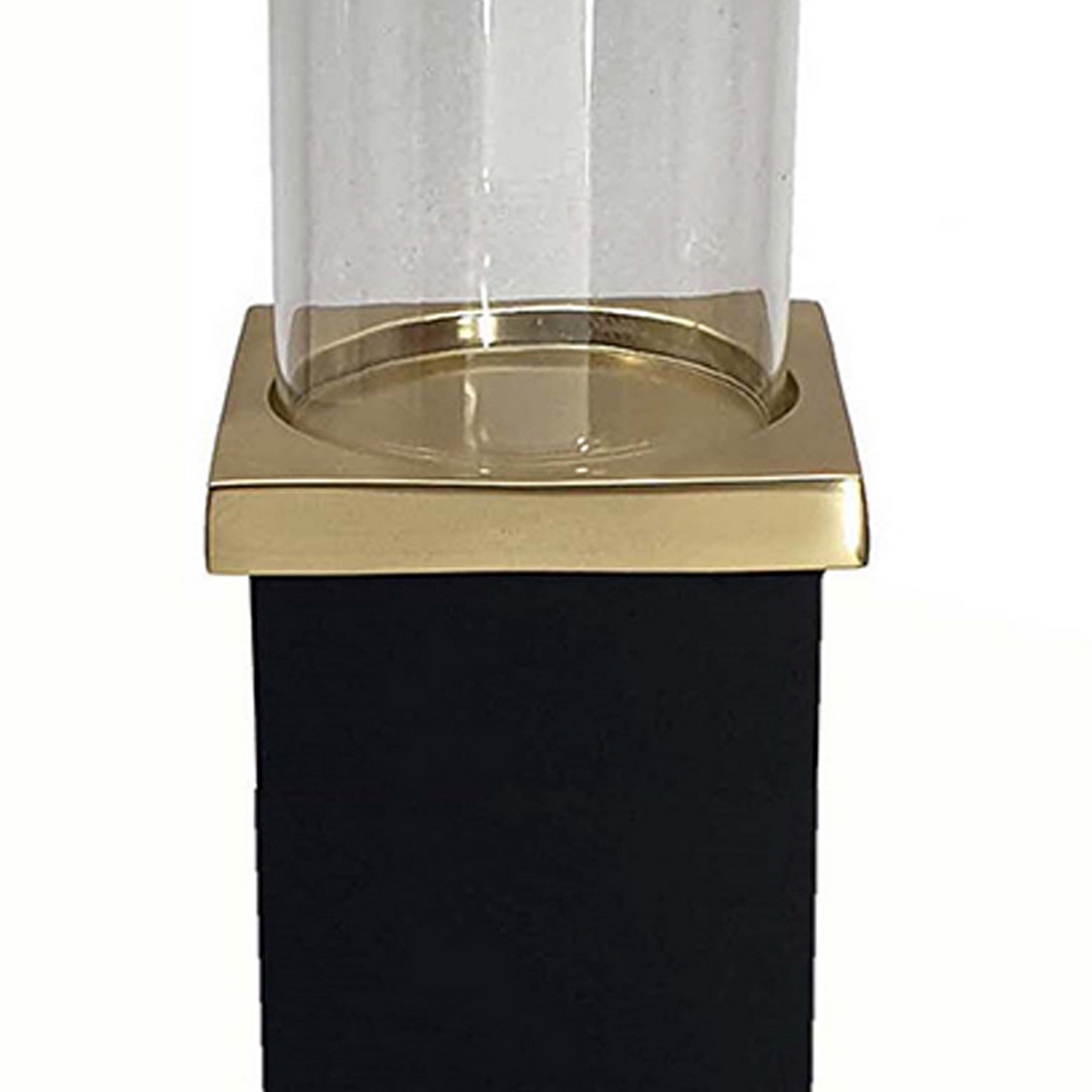 18 Inch Glass Candle Holder Square Block Pedestal Black Finished Wood-zoom-3