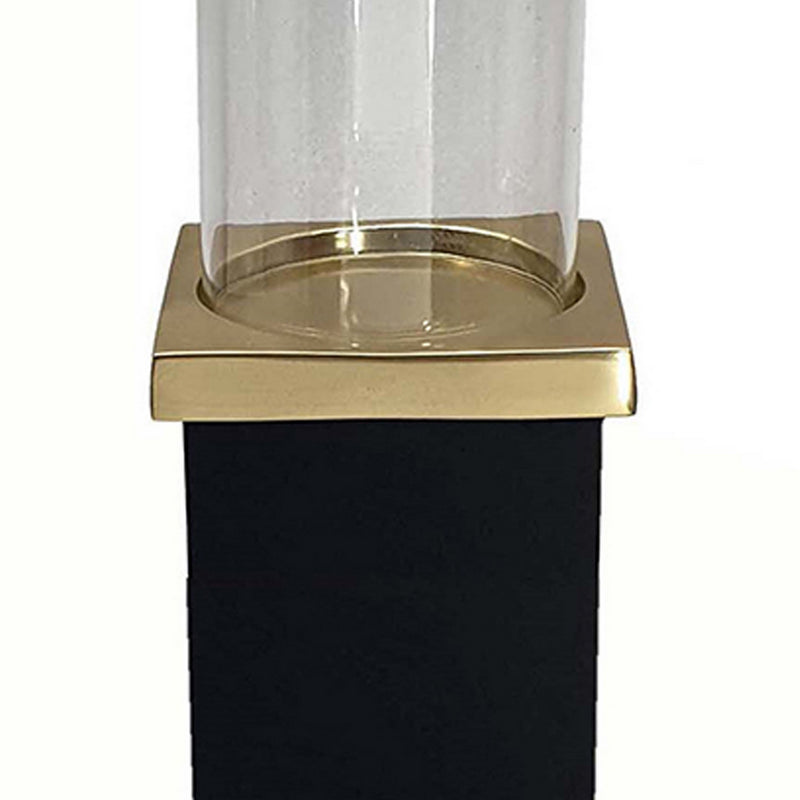 18 Inch Glass Candle Holder Square Block Pedestal Black Finished Wood-zoom-