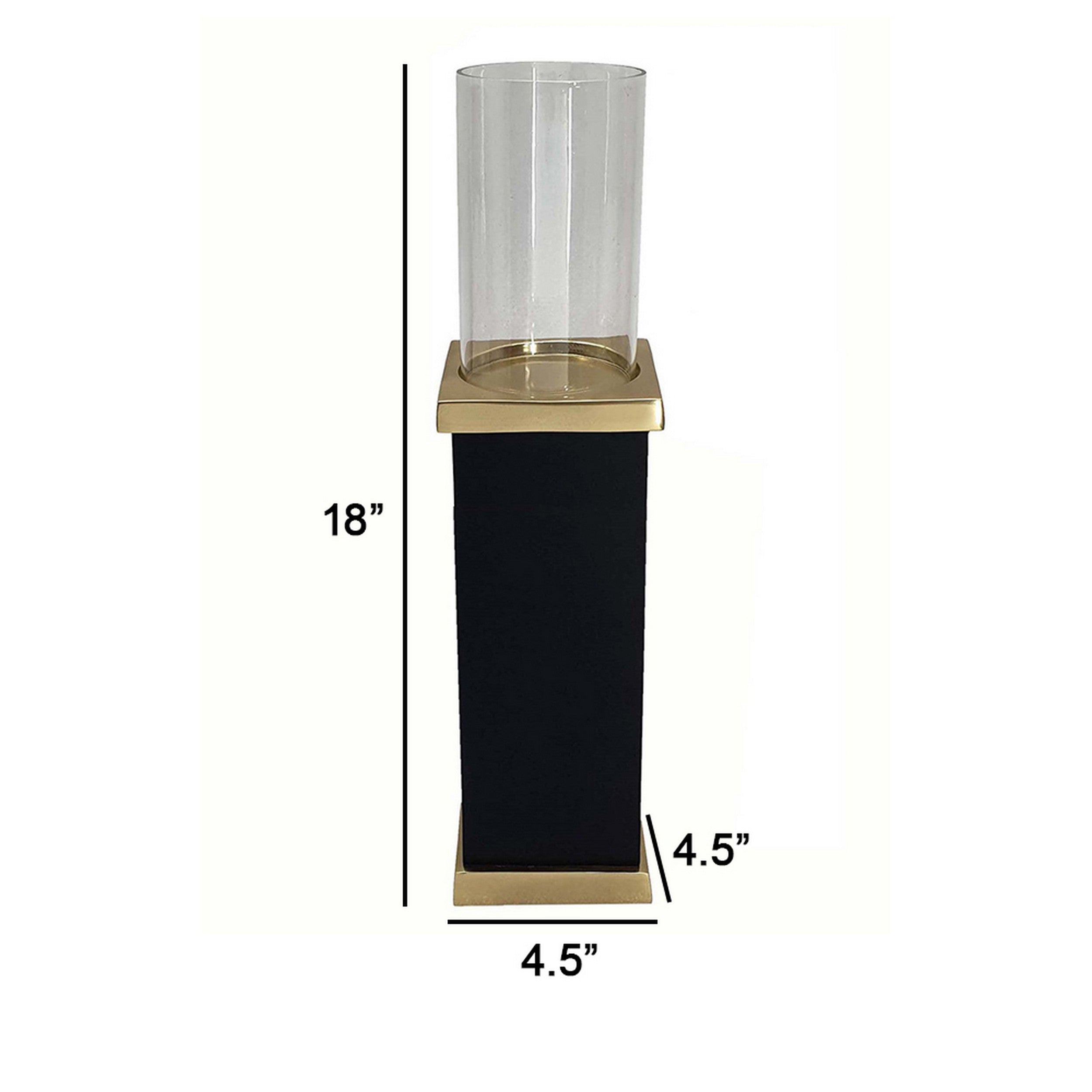 18 Inch Glass Candle Holder Square Block Pedestal Black Finished Wood-zoom-5