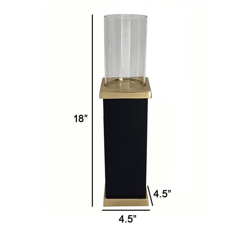 18 Inch Glass Candle Holder Square Block Pedestal Black Finished Wood-zoom-