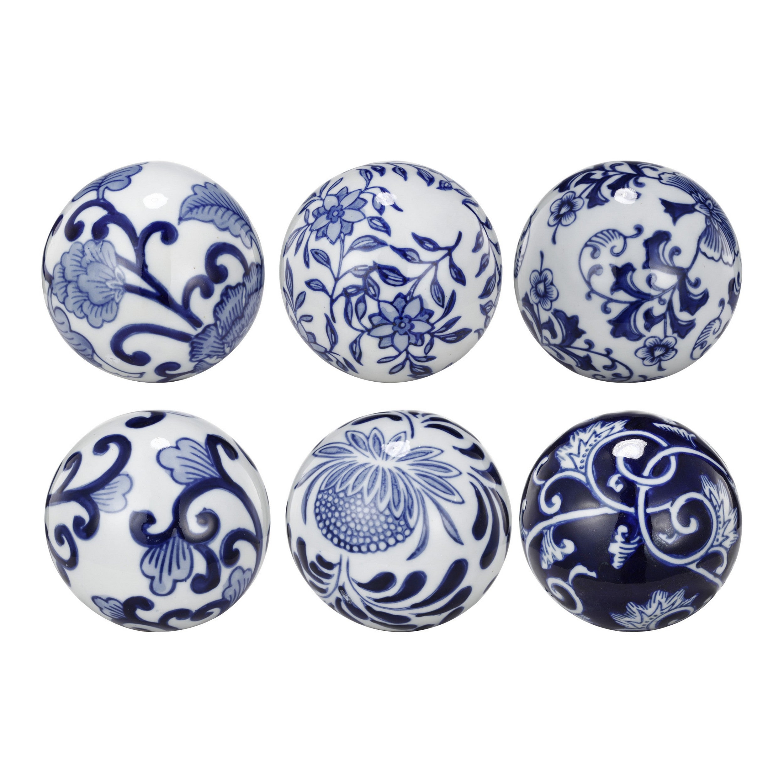 4 Inch Decorative Ball Set Of 6 Orbs Blue And White Printed Porcelain-zoom-1