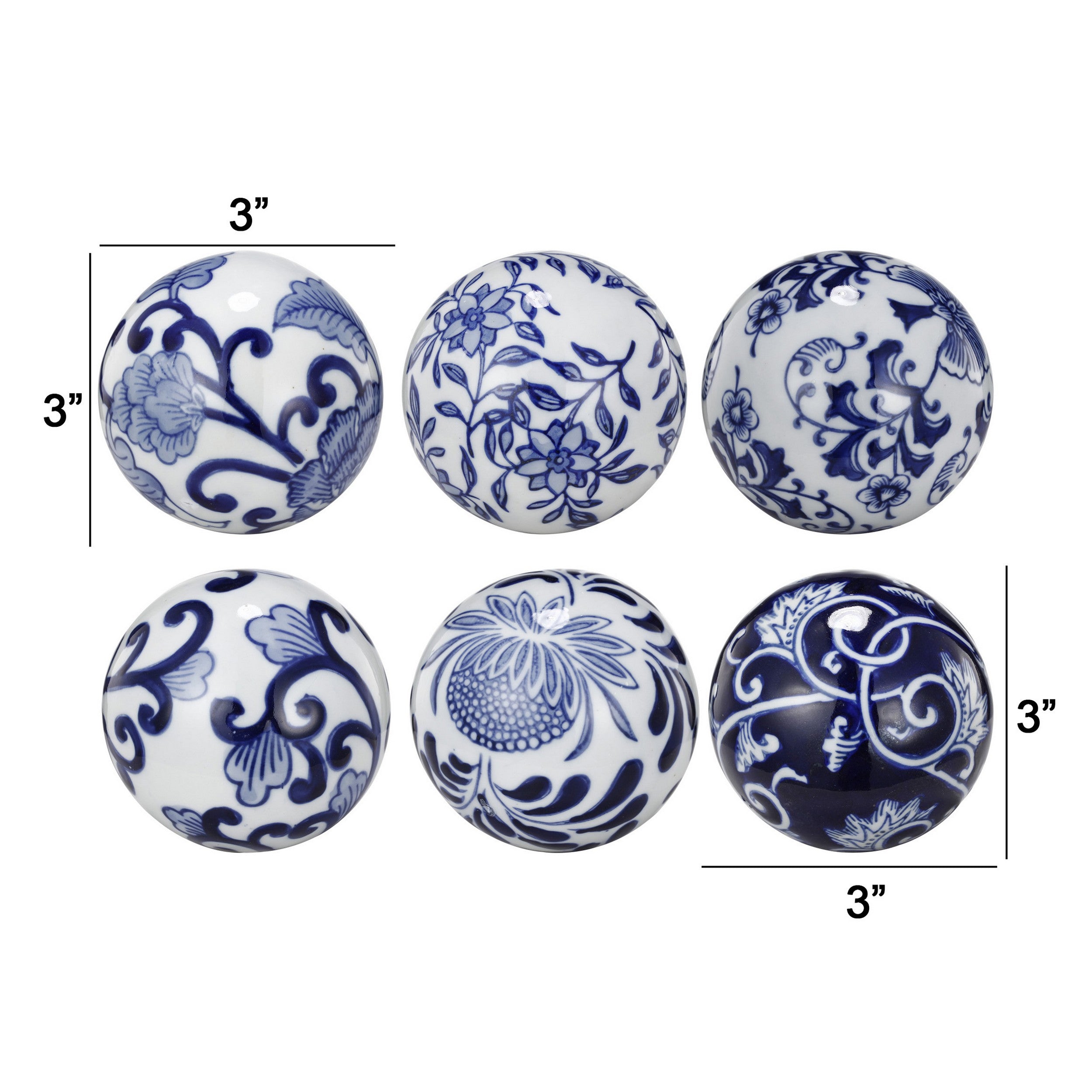 4 Inch Decorative Ball Set Of 6 Orbs Blue And White Printed Porcelain-zoom-5