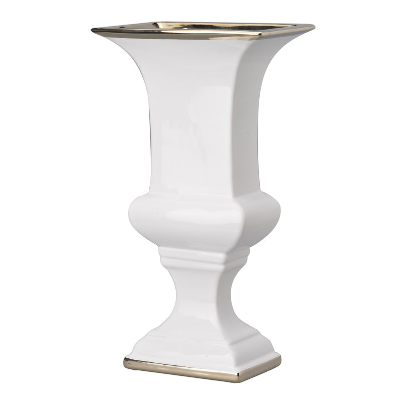 14 Inch Decorative Ceramic Vase Artistic Turned Urn White And Gold Rim-zoom-