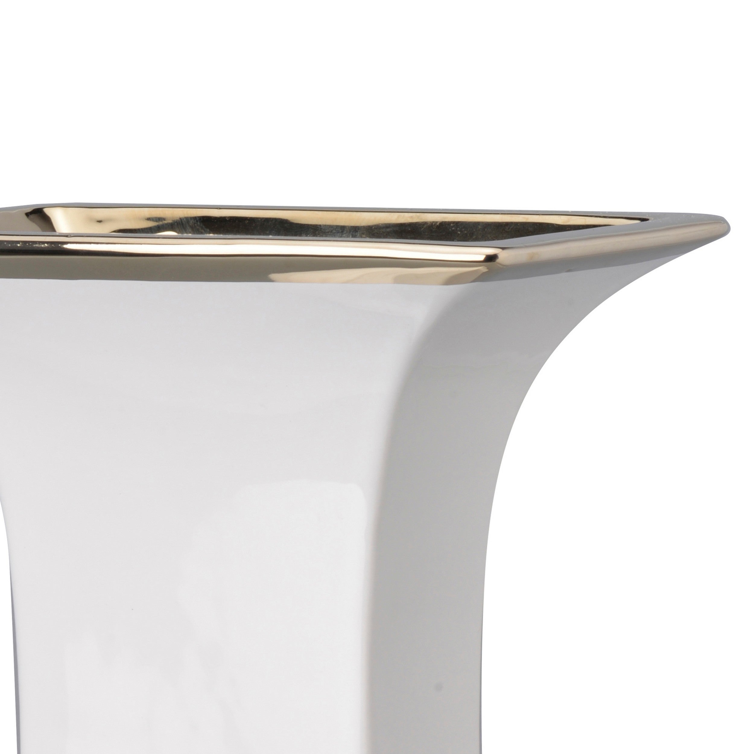 14 Inch Decorative Ceramic Vase Artistic Turned Urn White And Gold Rim-zoom-2