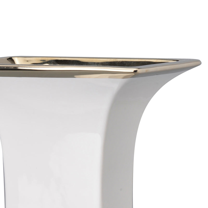 14 Inch Decorative Ceramic Vase Artistic Turned Urn White And Gold Rim-zoom-