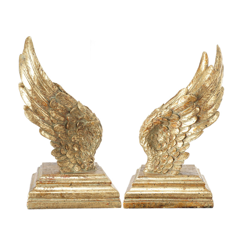 8 Inch Contemporary Decorative Bookends Spread Wing Design Antique Gold-zoom-