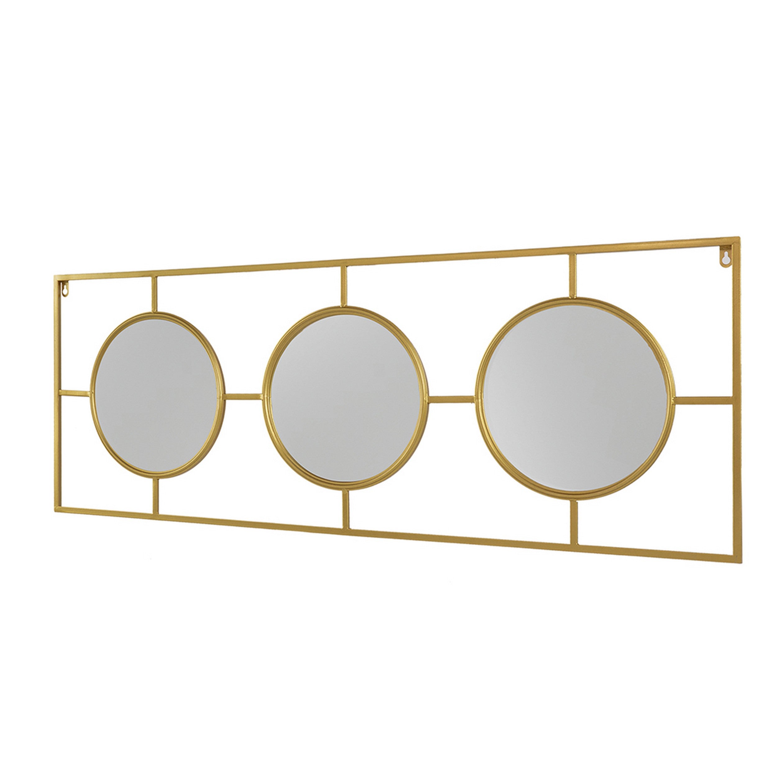 43 Inch Wall Accent Decor Three Integrated Mirrors With Iron Frame Gold