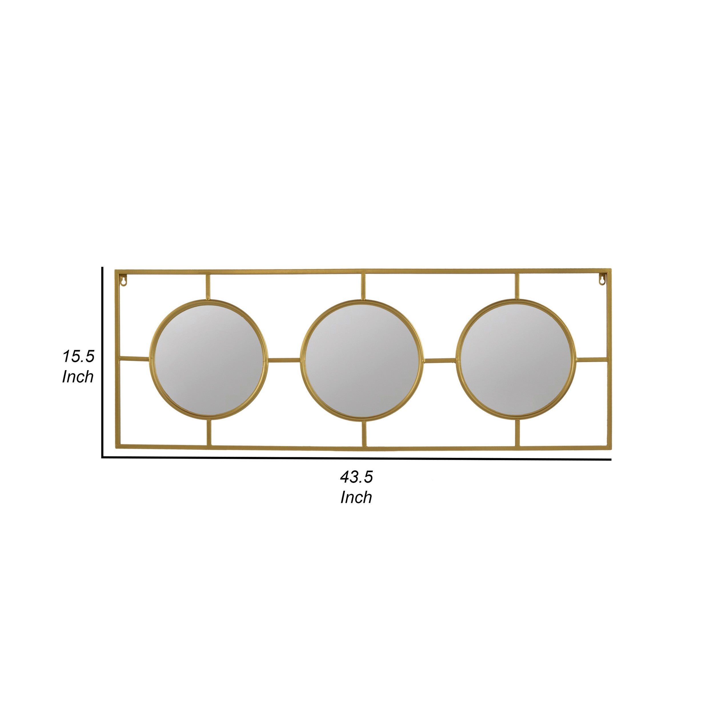 43 Inch Wall Accent Decor Three Integrated Mirrors With Iron Frame Gold-zoom-5