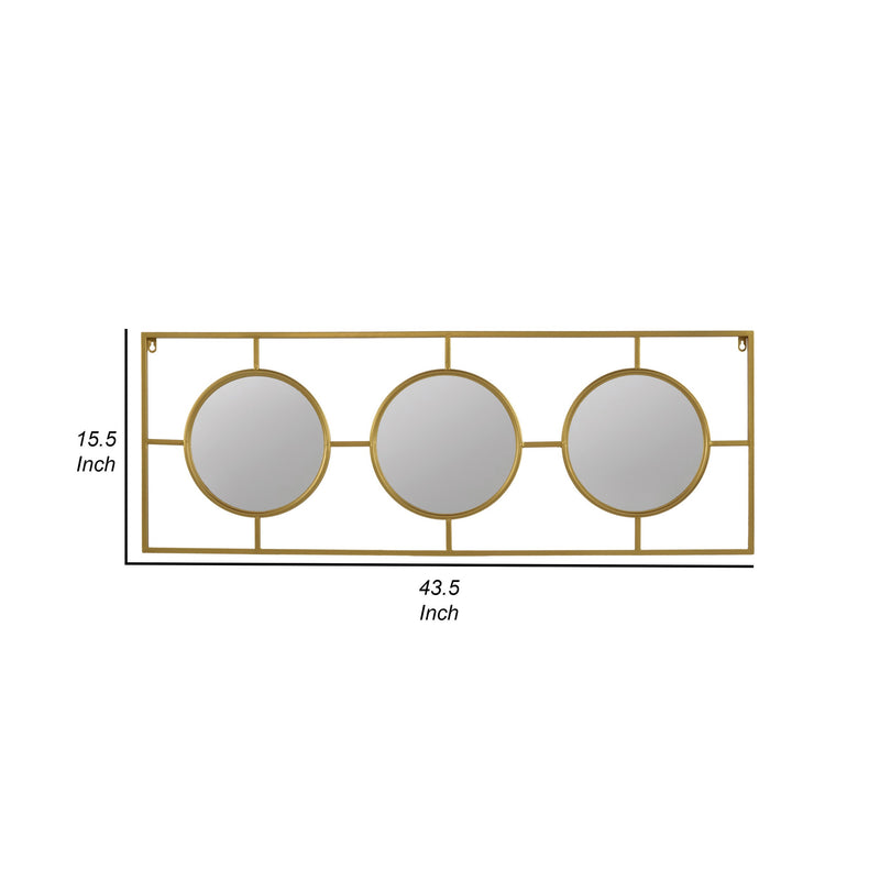 43 Inch Wall Accent Decor Three Integrated Mirrors With Iron Frame Gold-zoom-