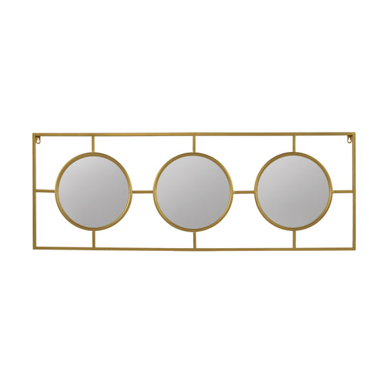 43 Inch Wall Accent Decor Three Integrated Mirrors With Iron Frame Gold