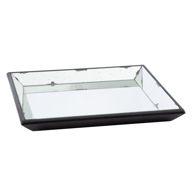 24 Inch Square Decorative Tray With Mirrored Surface Modern Style Black-zoom-