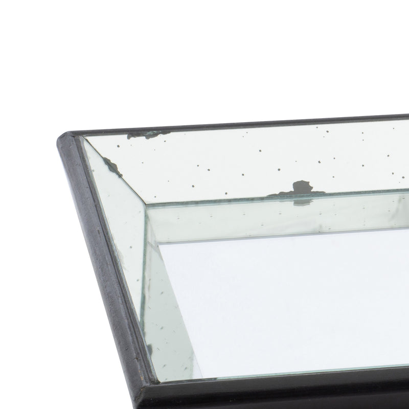 24 Inch Square Decorative Tray With Mirrored Surface Modern Style Black-zoom-