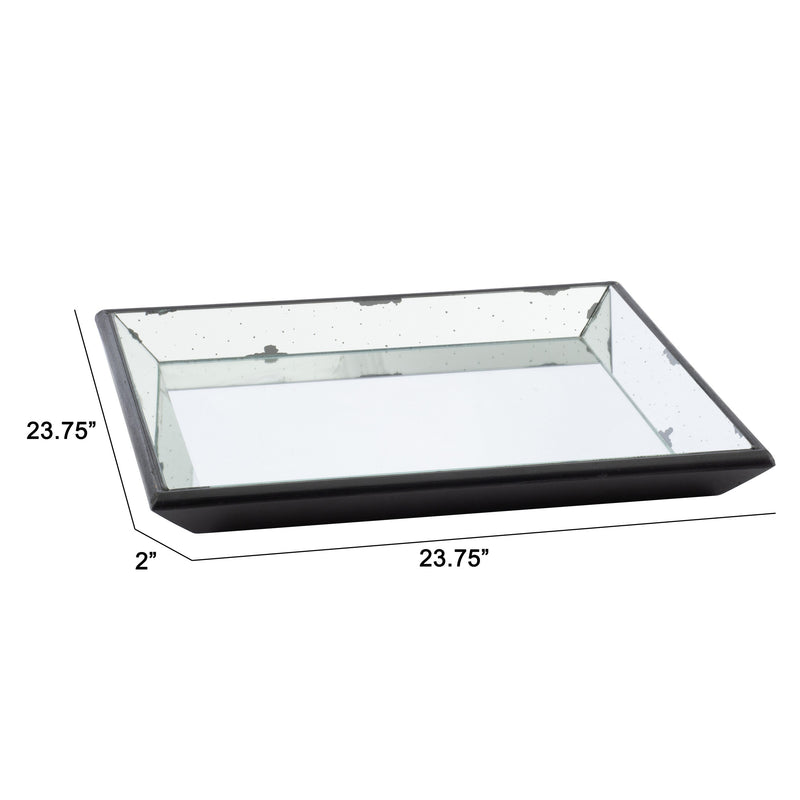 24 Inch Square Decorative Tray With Mirrored Surface Modern Style Black-zoom-