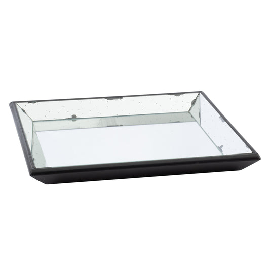24 Inch Square Decorative Tray With Mirrored Surface Modern Style Black