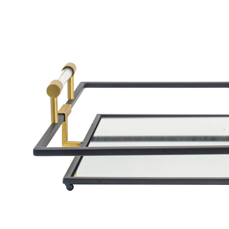 21 27 Inch Set Of 2 Decorative Trays With Mirror Modern Frame Gold Black-zoom-