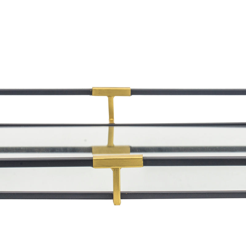 21 27 Inch Set Of 2 Decorative Trays With Mirror Modern Frame Gold Black-zoom-