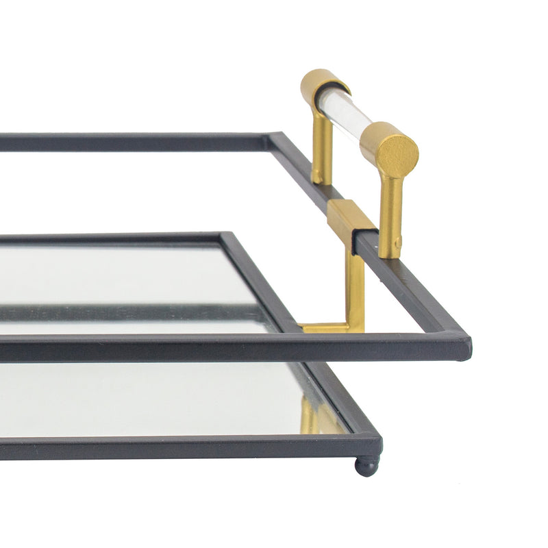 21 27 Inch Set Of 2 Decorative Trays With Mirror Modern Frame Gold Black-zoom-
