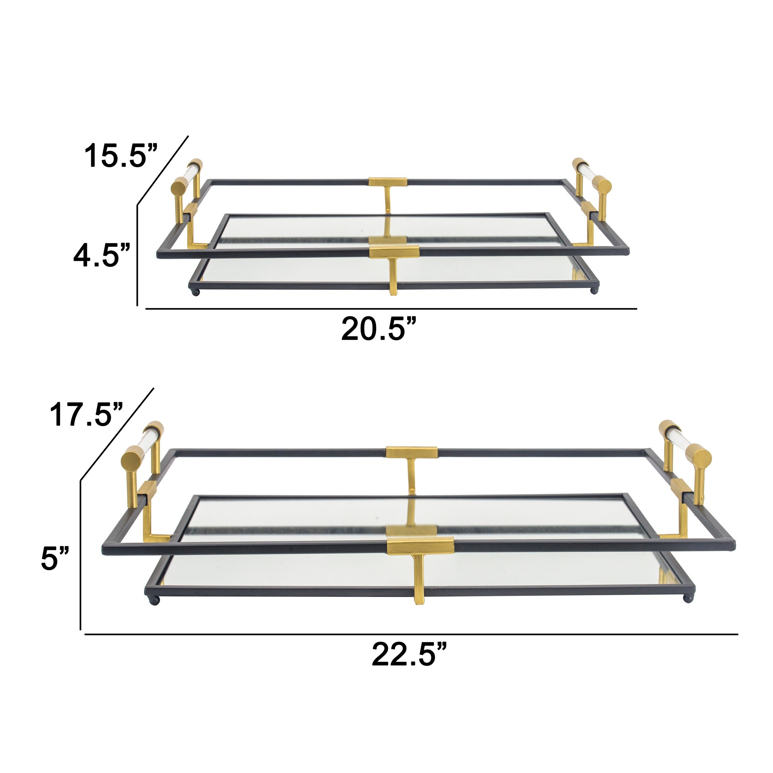 21 27 Inch Set Of 2 Decorative Trays With Mirror Modern Frame Gold Black-zoom-5