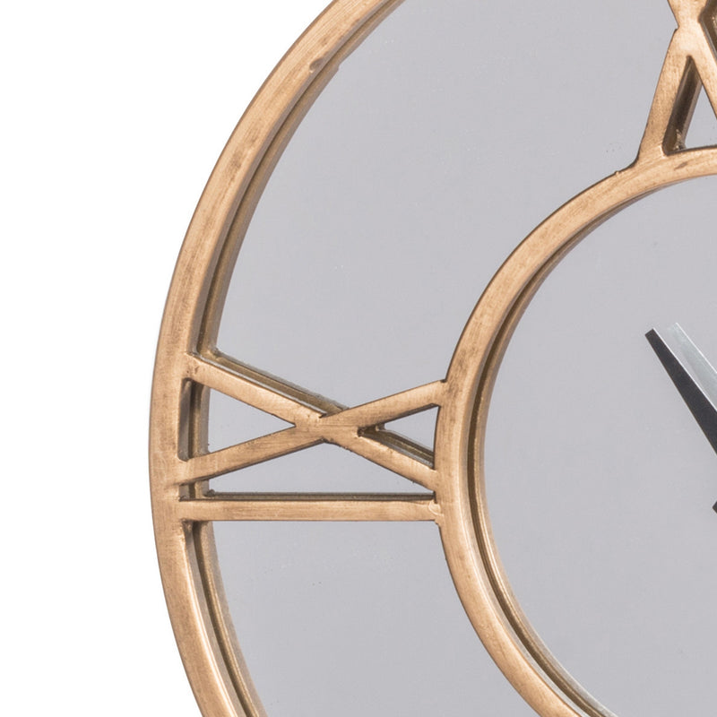 15 Inch Modern Table Clock Round Mirrored Frame Gold Metal Accent Trim-zoom-